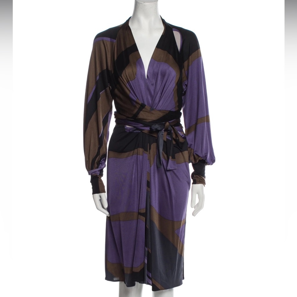 ISSA London Original Purple Silk Kimono Wrap Dress Sleeve UK14/US10 Multi Color